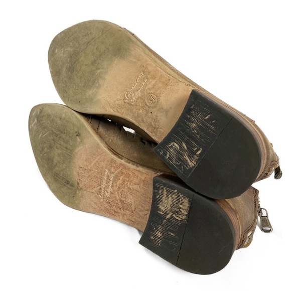 Free People Lost Valley Leather Distressed Ankle Booties, Taupe - Size 37 - Picture 10 of 12